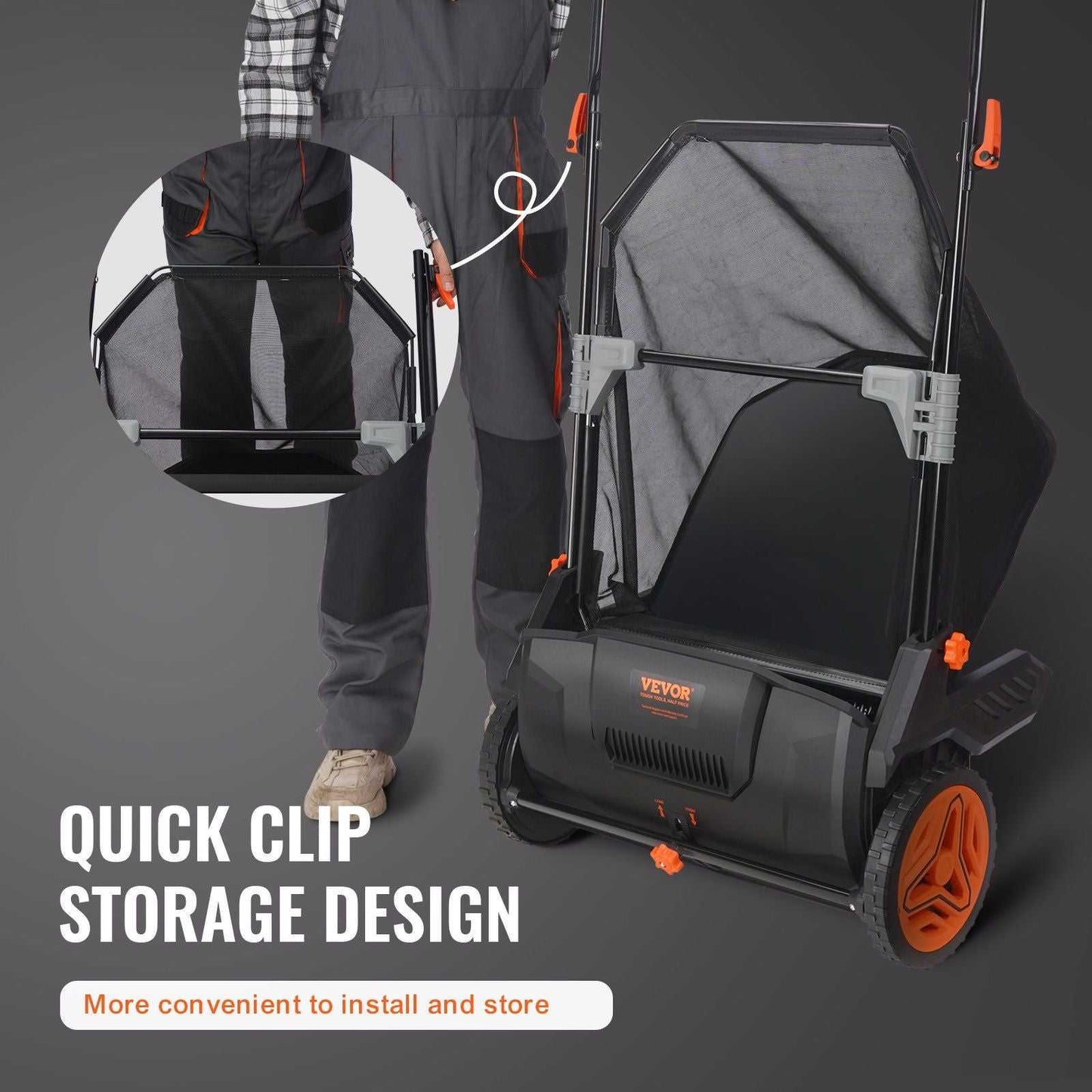 VEVOR Push Lawn Sweeper, 21inch Leaf & Grass Collector, Strong Plastic Wheels & Heavy Duty Thickened Steel Durable to Use with Large Capacity 3.5 cu. ft. Mesh Collection Hopper Bag, 2 Spinning Brushes - luxuryhomedecoridea.com