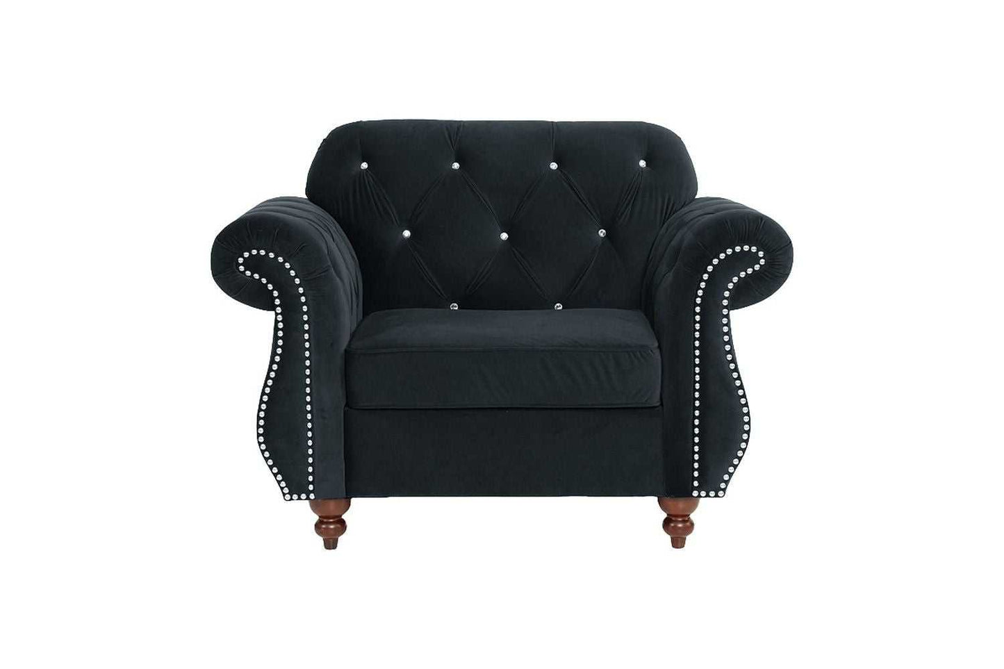 Formal Luxury Look 1pc Black Velvet Chair Living Room Furniture Plush Tufted Back Seat Chair Couch - luxuryhomedecoridea.com