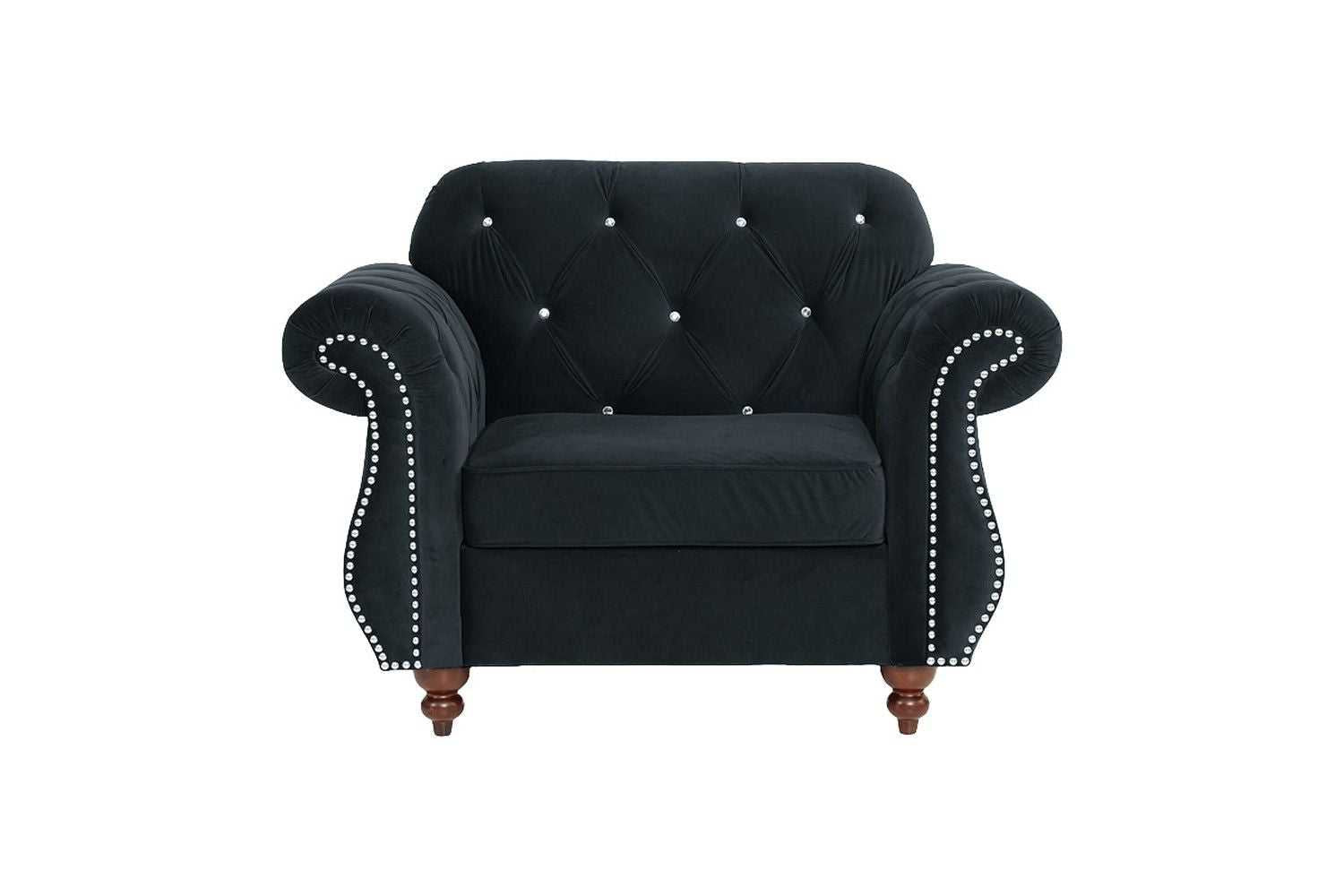 Formal Luxury Look 1pc Black Velvet Chair Living Room Furniture Plush Tufted Back Seat Chair Couch - luxuryhomedecoridea.com