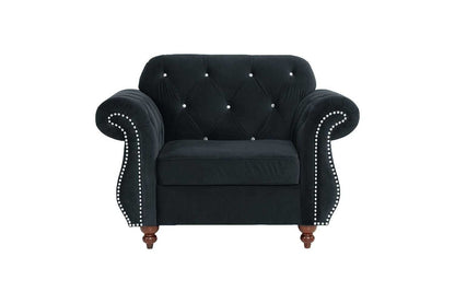 Formal Luxury Look 1pc Black Velvet Chair Living Room Furniture Plush Tufted Back Seat Chair Couch - luxuryhomedecoridea.com