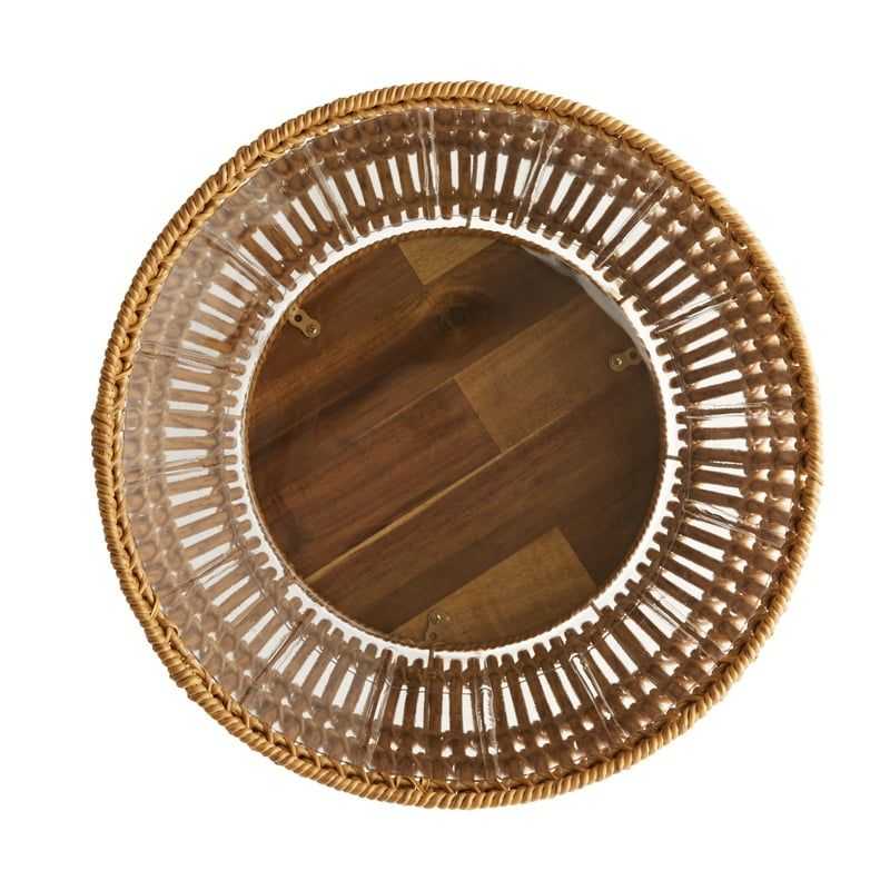 13 Inch Round Brown Resin Rattan Planter Stand with Acacia Wood Legs - luxuryhomedecoridea.com