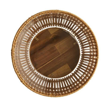 13 Inch Round Brown Resin Rattan Planter Stand with Acacia Wood Legs - luxuryhomedecoridea.com