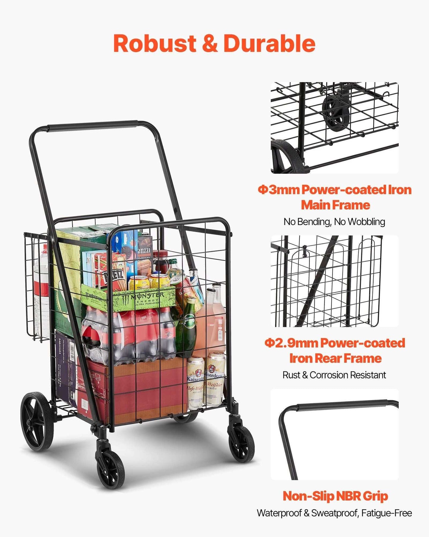 VEVOR Folding Shopping Cart, Jumbo Grocery Cart with Double Baskets, 360° Swivel Wheels, Heavy Duty Utility Cart, 110 LBS Large Capacity Utility Cart for Laundry, Shopping, Grocery, Luggage - luxuryhomedecoridea.com