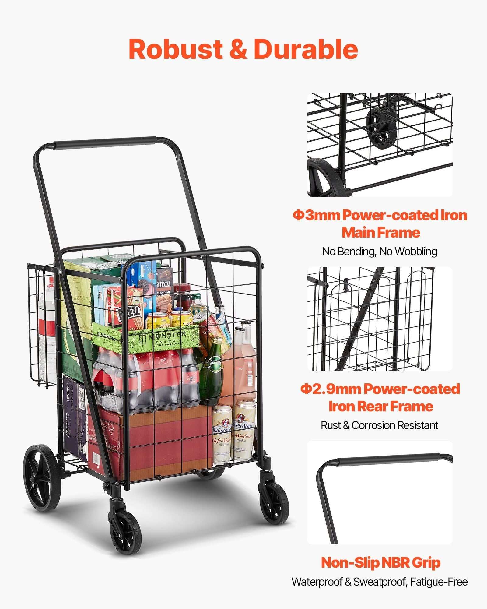 VEVOR Folding Shopping Cart, Jumbo Grocery Cart with Double Baskets, 360° Swivel Wheels, Heavy Duty Utility Cart, 110 LBS Large Capacity Utility Cart for Laundry, Shopping, Grocery, Luggage - luxuryhomedecoridea.com