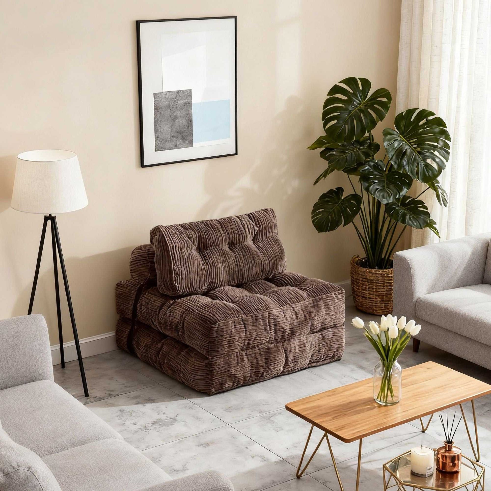 Modern Memory Foam Compressed Sofa Chair,Folding Sofa Bed, Convertible Sleeping Chair With Backrest Support And Soft Corduroy Fabric,Fold Couch Bed With Pillow For Small Spaces - luxuryhomedecoridea.com