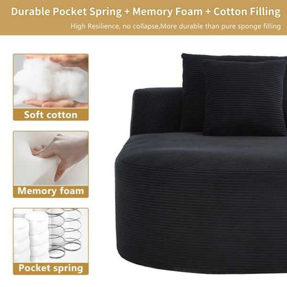 67.5''Chaise Lounge Chair 46'' Wide Seat Indoor Corduroy Oversized Sleeper Sofa for Living Room Deep Seat Lounge and Two Soft Pillows Convertible Boneless Sofa Bed, Black,No Assembly Required - luxuryhomedecoridea.com