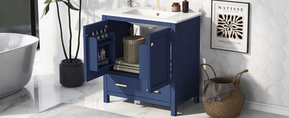 30" Bathroom Vanity with Single Sink, Combo Cabinet Undermount Sink, Bathroom Storage Cabinet with 2 Doors and a Drawer, Soft Closing, Multifunctional Storage, Solid Wood Frame - luxuryhomedecoridea.com