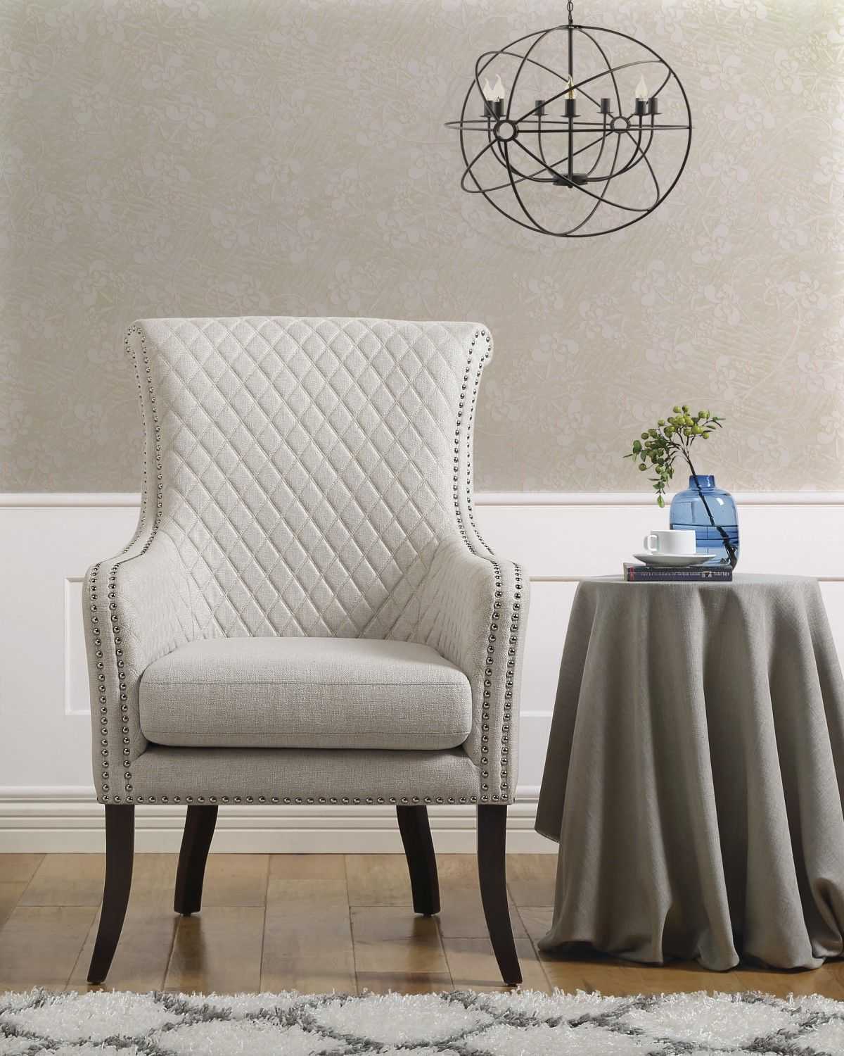 Classic Luxury Quilted Accent Chair 1pc Beige Upholstery Nailhead Trim Foam Seat Cushion Solid Wood Living Room Furniture - luxuryhomedecoridea.com