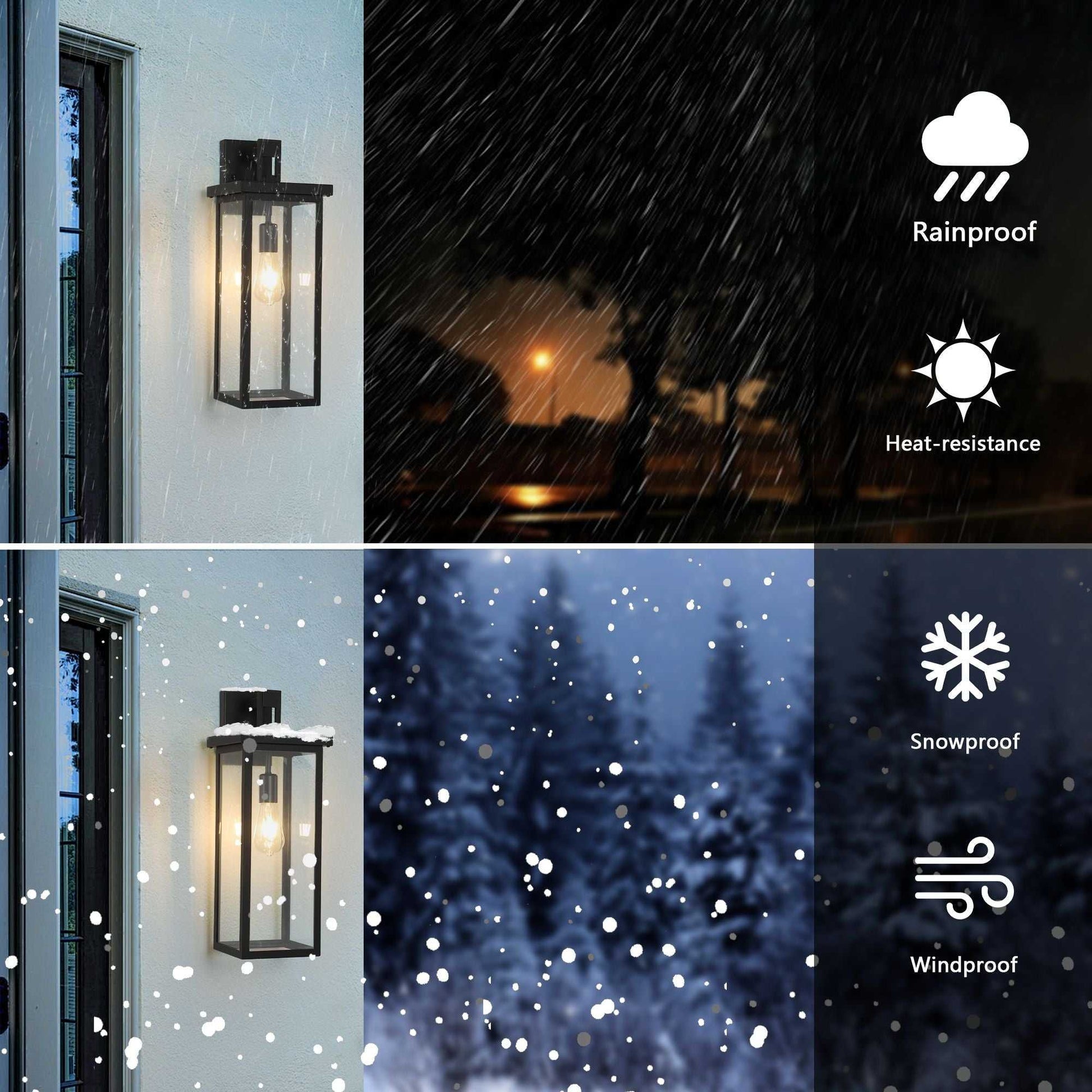 20"(H) Set of 2 Modern Outdoor Wall Lanterns with Black Metal Frame and Clear Glass, Weatherproof Wall Sconces for Porch, Garage, or Entryway Lighting, E26 Bulb Compatible (No Bulbs) - luxuryhomedecoridea.com