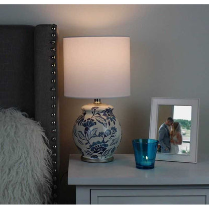 Floral Ceramic Lamp with Shade, 17" - luxuryhomedecoridea.com