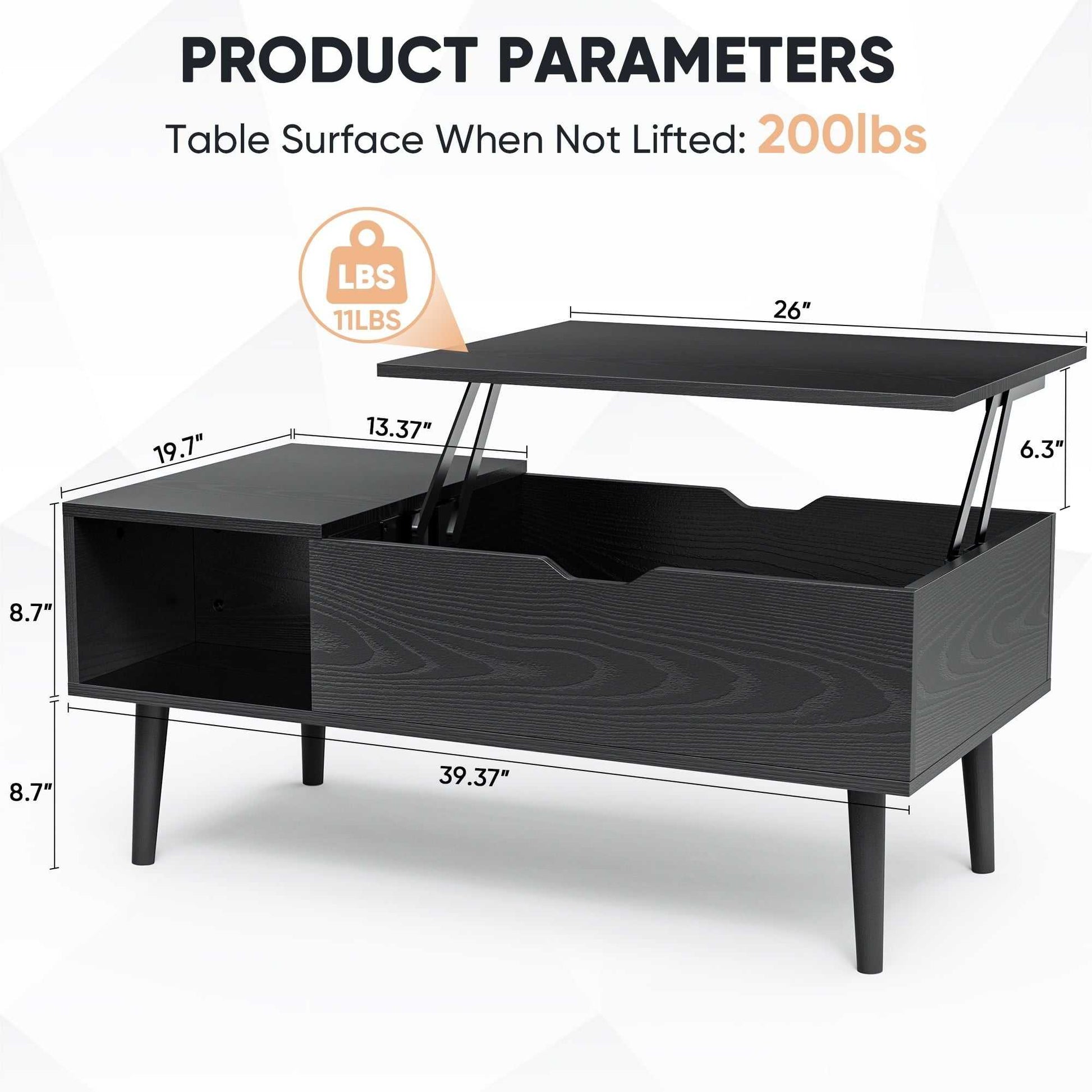 Modern Lift-Top Coffee Table with Storage and Hidden Compartment, Brown/Black - luxuryhomedecoridea.com
