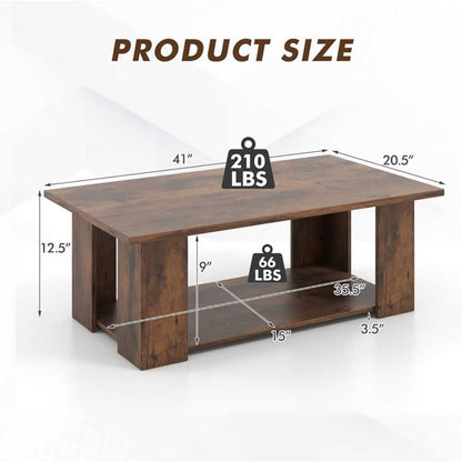 Large 41 Inch 2-tier Wooden Modern Coffee Table with Storage Shelf living room table - luxuryhomedecoridea.com
