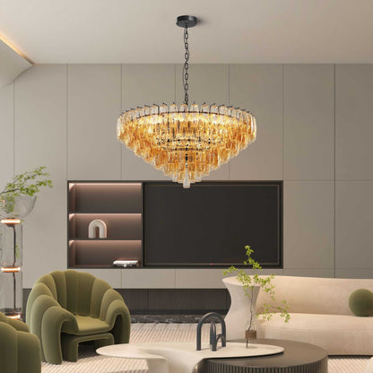 Modern Round Chandelier, 37" Extra Large Black Chandeliers for Dining Room, 14-Light with Tiered Smoke Glass Tubes Ceiling Light, Pendant Lighting Fixture for Living Room Bedroom Kitchen Island - luxuryhomedecoridea.com
