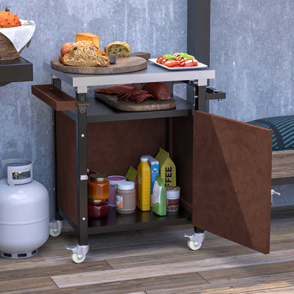 Outdoor Grill Cart with Stainless Steel Tabletop, Storage, Patio Kitchen Island with Wheels, Hooks, and Spice Rack, Waterproof Outdoor Grill Table, Movable BBQ Serving Cart Rolling Bar Cart - luxuryhomedecoridea.com
