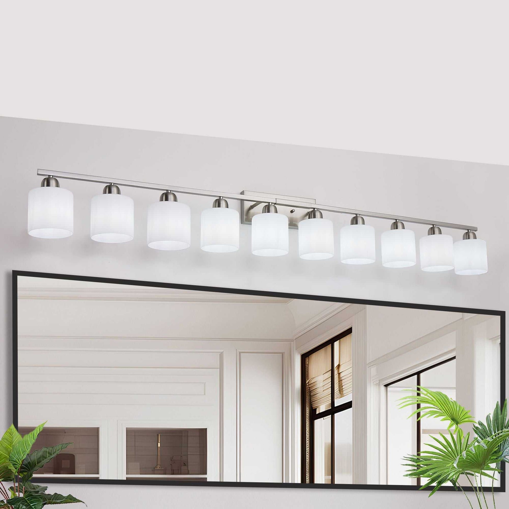 10-Light Bathroom Light Fixtures, 6552inch Nickel Vanity Light with Milky White Glass Shade, Modern Bathroom Wall Lights Over Mirror, Farmhouse Wall Sconces Lighting for Bedroom Living Room - luxuryhomedecoridea.com
