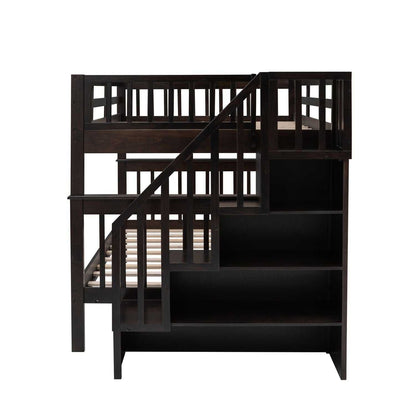Stairway Full-Over-Full Bunk Bed with Storage and Guard Rail for Bedroom, Dorm, Espresso - luxuryhomedecoridea.com