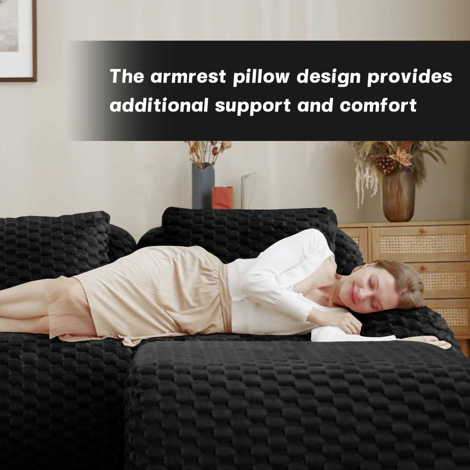 82" Modern L-Shaped Modular Sectional Sofa for Living Room,Flannelette Fabric,Oversized 2-Seater Couch,Deep Seat,Boneless sofa,Movable Ottoman,Buckle connection,Anti-slip Design,No Assembly,Black - luxuryhomedecoridea.com