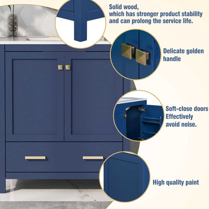 30" Bathroom Vanity with Single Sink, Combo Cabinet Undermount Sink, Bathroom Storage Cabinet with 2 Doors and a Drawer, Soft Closing, Multifunctional Storage, Solid Wood Frame - luxuryhomedecoridea.com