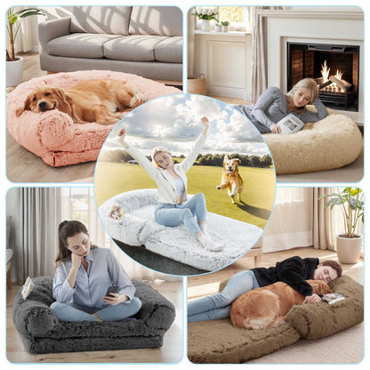 Human Dog Bed, 71"x43"x12" Dog Beds for Large Dogs, Foldable Plush Washable Dog Bed for People Doze Off, Orthopedic Dog Beds for Humans Size Fits You and Pets - luxuryhomedecoridea.com