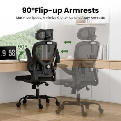 Ergonomic Office Chair High Back Computer Desk Chair with Headrest Armrests and Adjustable Lumbar Support Comfortable Swivel Task Chair for Home Office Study Room Black - luxuryhomedecoridea.com