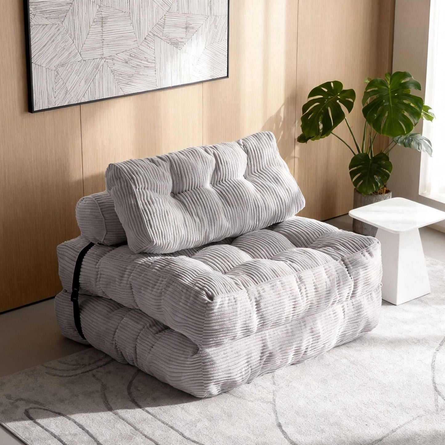 Modern Memory Foam Compressed Sofa Chair,Folding Sofa Bed, Convertible Sleeping Chair With Backrest Support And Soft Corduroy Fabric,Fold Couch Bed With Pillow For Small Spaces - luxuryhomedecoridea.com