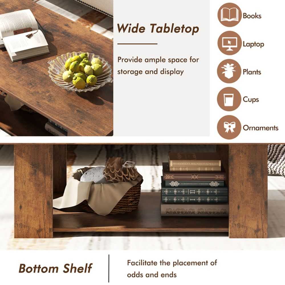 Large 41 Inch 2-tier Wooden Modern Coffee Table with Storage Shelf living room table - luxuryhomedecoridea.com