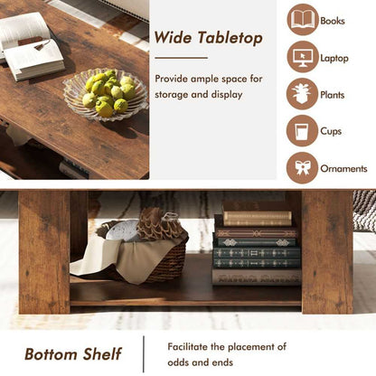 Large 41 Inch 2-tier Wooden Modern Coffee Table with Storage Shelf living room table - luxuryhomedecoridea.com