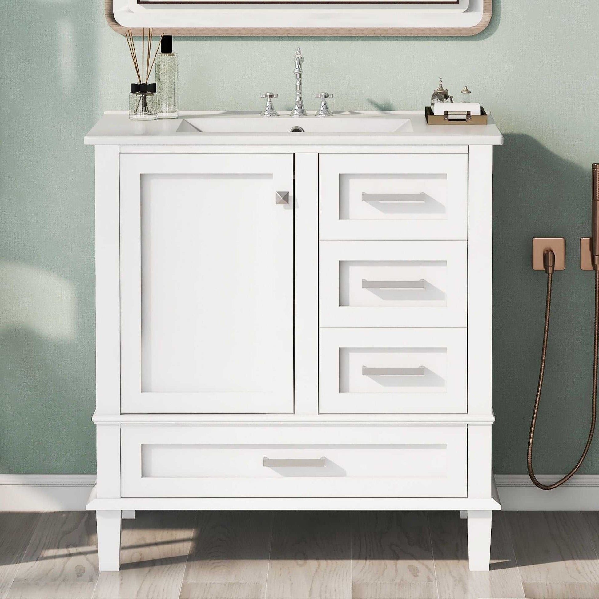 30" Bathroom Vanity , Modern Bathroom Cabinet with Sink Combo Set, Bathroom Storage Cabinet with a Soft Closing Door and 3 Drawers, Solid Wood Frame - luxuryhomedecoridea.com
