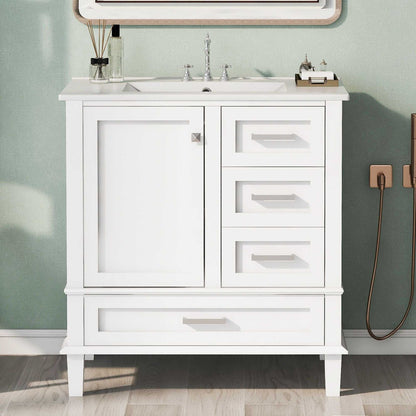 30" Bathroom Vanity , Modern Bathroom Cabinet with Sink Combo Set, Bathroom Storage Cabinet with a Soft Closing Door and 3 Drawers, Solid Wood Frame - luxuryhomedecoridea.com