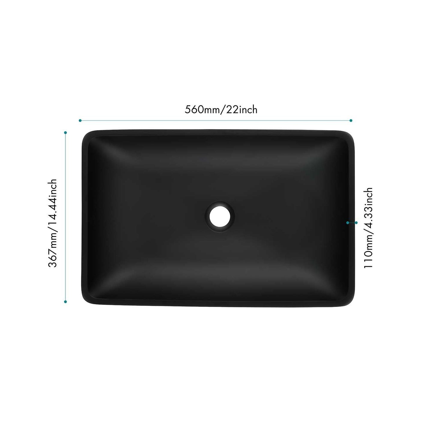 14.38" L -22.25" W -4-3/8 in. H Matte Shell Glass Rectangular Vessel Bathroom Sink in Black with Faucet and Pop-Up Drain in Matte Black - luxuryhomedecoridea.com