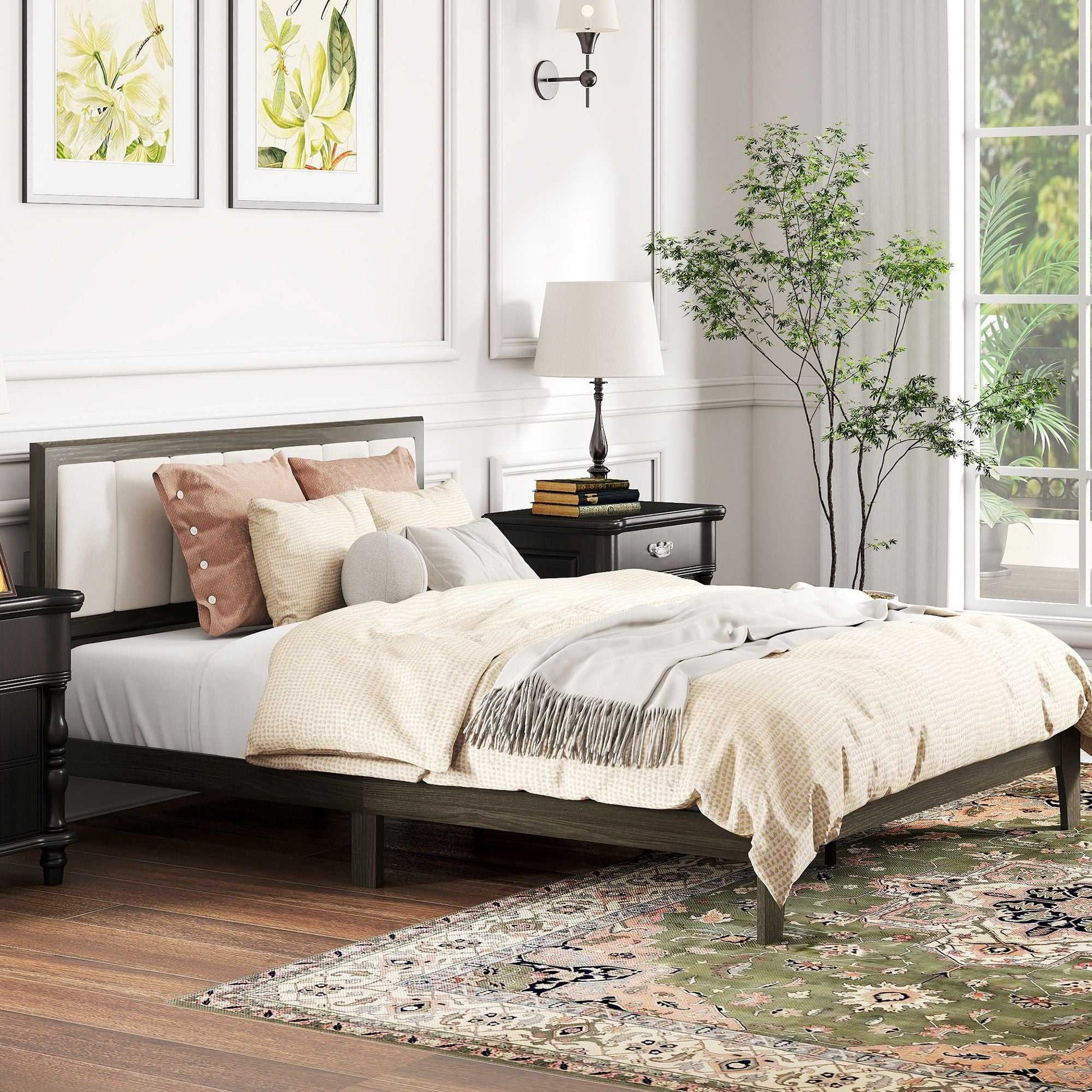 Queen Size Bed Frame with Headboard Queen Platform Bed Frame with Wooden Slats No Box Spring Needed Easy Assembly Walnut - luxuryhomedecoridea.com