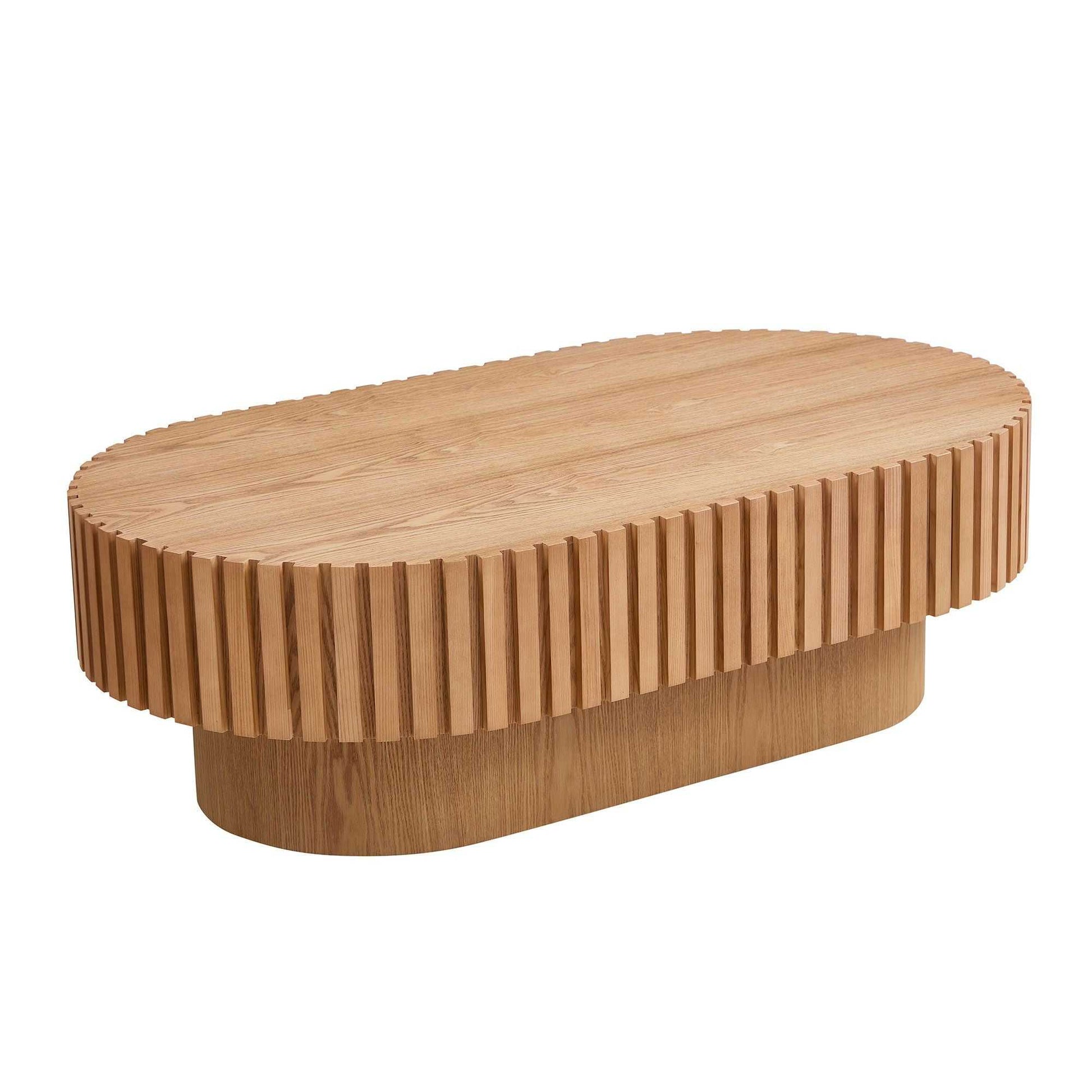 43.70 Inch Modern Handcraft Drum Coffee Table Oval Coffee Table for Living Room,Small Wooden Coffee Table with Sturdy Pedestal for Office - luxuryhomedecoridea.com