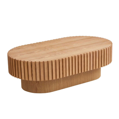 43.70 Inch Modern Handcraft Drum Coffee Table Oval Coffee Table for Living Room,Small Wooden Coffee Table with Sturdy Pedestal for Office - luxuryhomedecoridea.com
