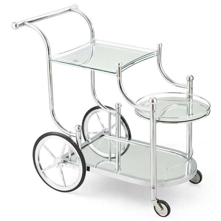 Kitchen Rolling Bar Cart with Tempered Glass Suitable for Restaurant and Hotel - luxuryhomedecoridea.com