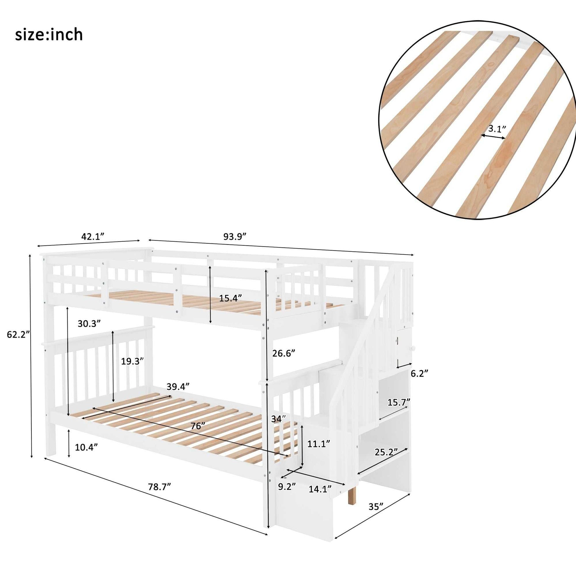 Stairway Twin-Over-Twin Bunk Bed with Storage and Guard Rail for Bedroom, Dorm - luxuryhomedecoridea.com