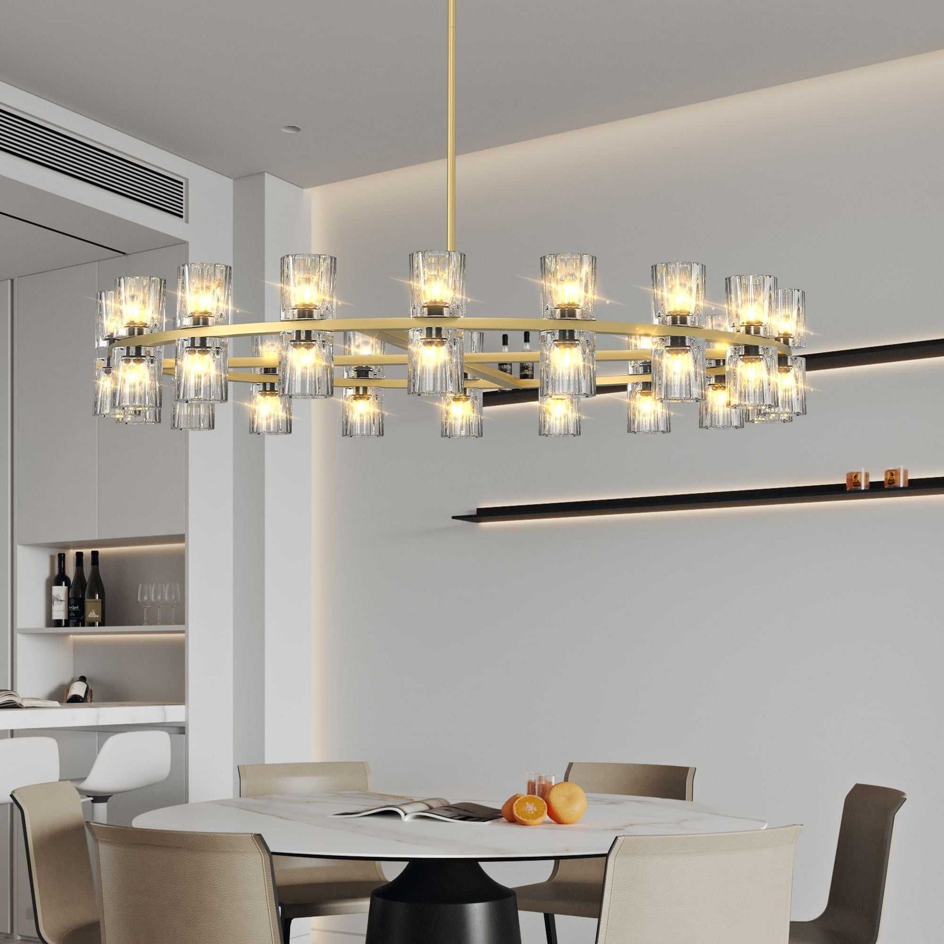 Modern 36" Gold Round Chandelier Light Fixture, K9 Crystal Chandeliers for Dining Room, Living Room, Dining Room Chandeliers Over Table, Chandelier for Bedroom, Foyer, Includes 36XG4 Bulbs - luxuryhomedecoridea.com