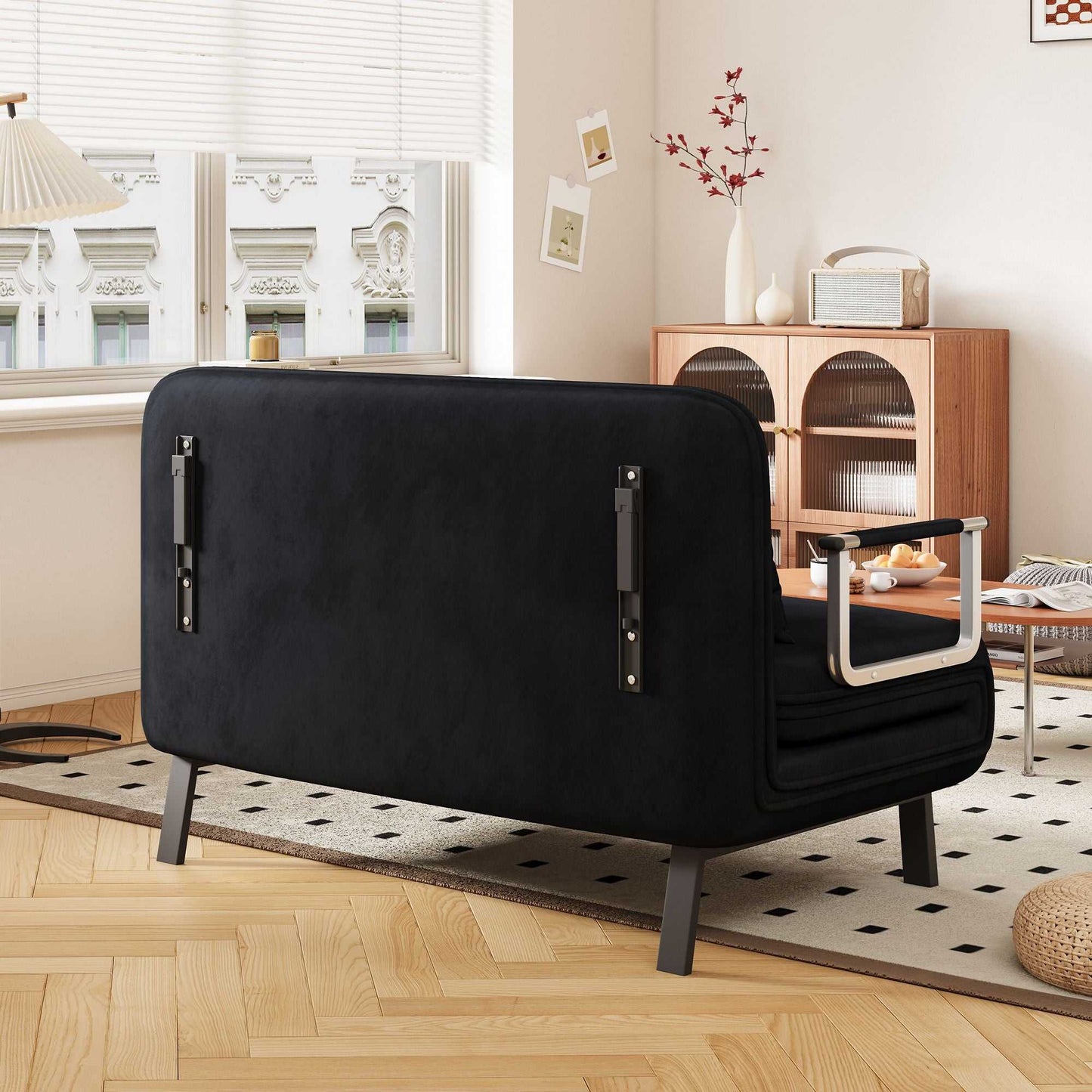39″ Convertible Chair Bed, Tri-Fold Sofa Bed with Adjustable Backrest & Pillow, Leisure Chaise Lounge Couch with Sturdy Steel Frame for Home & Office, Comfortable Sleeper Chair black - luxuryhomedecoridea.com
