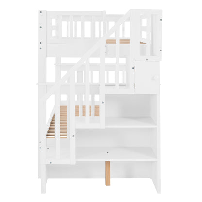 Stairway Twin-Over-Twin Bunk Bed with Storage and Guard Rail for Bedroom, Dorm - luxuryhomedecoridea.com