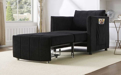 Upholstered Convertible Sleeper Sofa, 31.5" Pull Out Sofa Bed with 5-Position Adjustable Backrest, Side Pockets and a Storage Basket, Fold Out Chair Bed, Lounger For Living Room, Apartment, Black - luxuryhomedecoridea.com