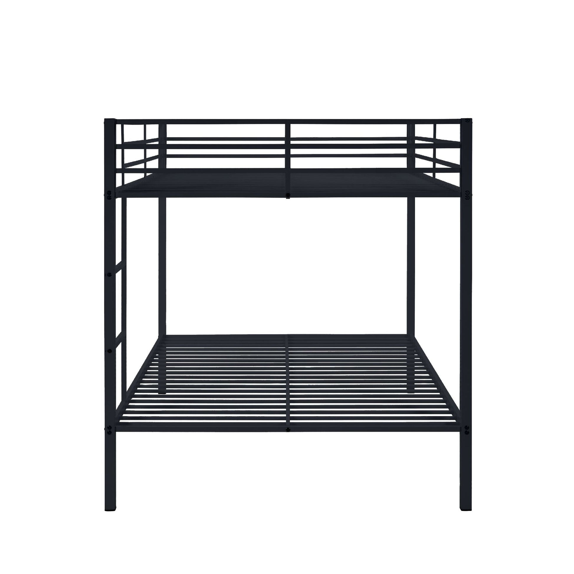 Full Over Full Bunk Bed, Heavy Duty Metal Bunk Bed Frame with Built-in Ladder and Safety Guard Rail, Low Metal Bunk Bed Frame for Kids, No Boxspring Required, For Small Spaces, Black - luxuryhomedecoridea.com