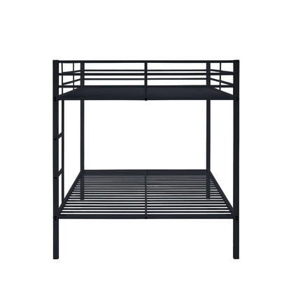 Full Over Full Bunk Bed, Heavy Duty Metal Bunk Bed Frame with Built-in Ladder and Safety Guard Rail, Low Metal Bunk Bed Frame for Kids, No Boxspring Required, For Small Spaces, Black - luxuryhomedecoridea.com