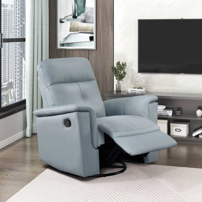 Blue Leather Upholstered Swivel Glider Reclining Chair Luxury Living Room Furniture Comfort Chair 1pc Plush Comfort - luxuryhomedecoridea.com