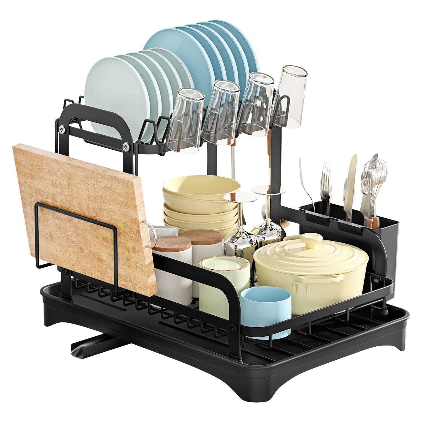 2-Tier Dish Drying Rack for Kitchen Counter Space Saving Rustproof Dish Rack with Drainboard Detachable Kitchen Drainer Organizer Set - luxuryhomedecoridea.com