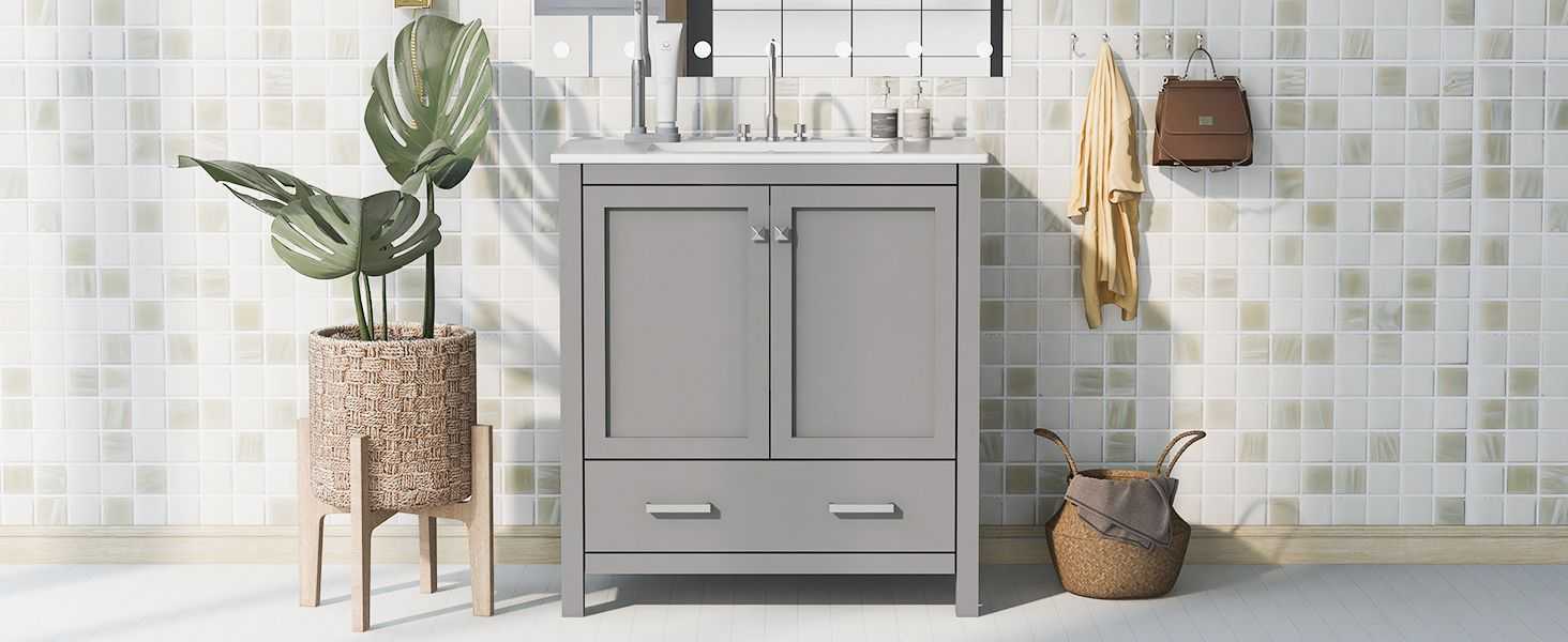 30" Bathroom Vanity with Single Sink, Combo Cabinet Undermount Sink, Bathroom Storage Cabinet with 2 Doors and a Drawer, Soft Closing, Multifunctional Storage, Solid Wood Frame - luxuryhomedecoridea.com