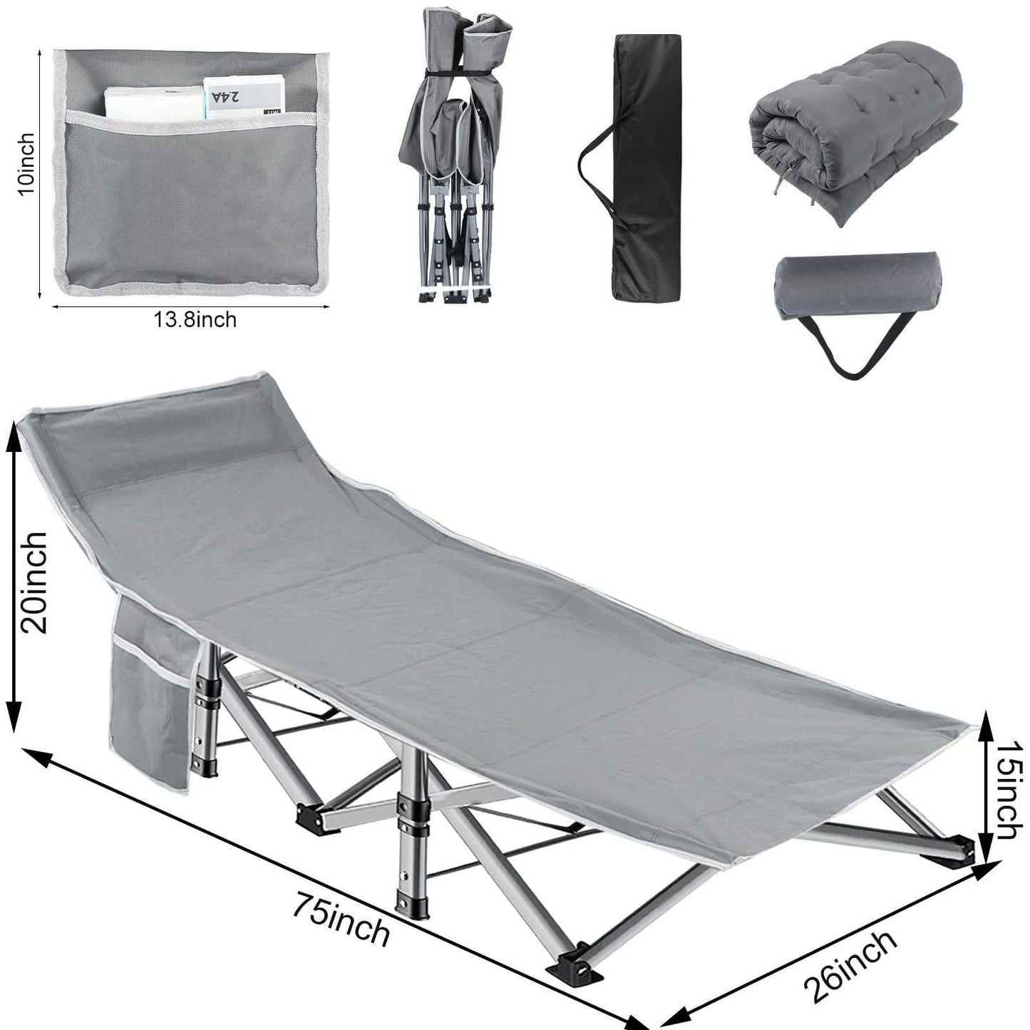 Folding Bed Cot with Pillow, 2 Sided Mattress Heavy Duty Folding Sleeping Cot Guest Bed, Folding Camping Cots for Traveling Camp Office Outdoor and Beach - luxuryhomedecoridea.com