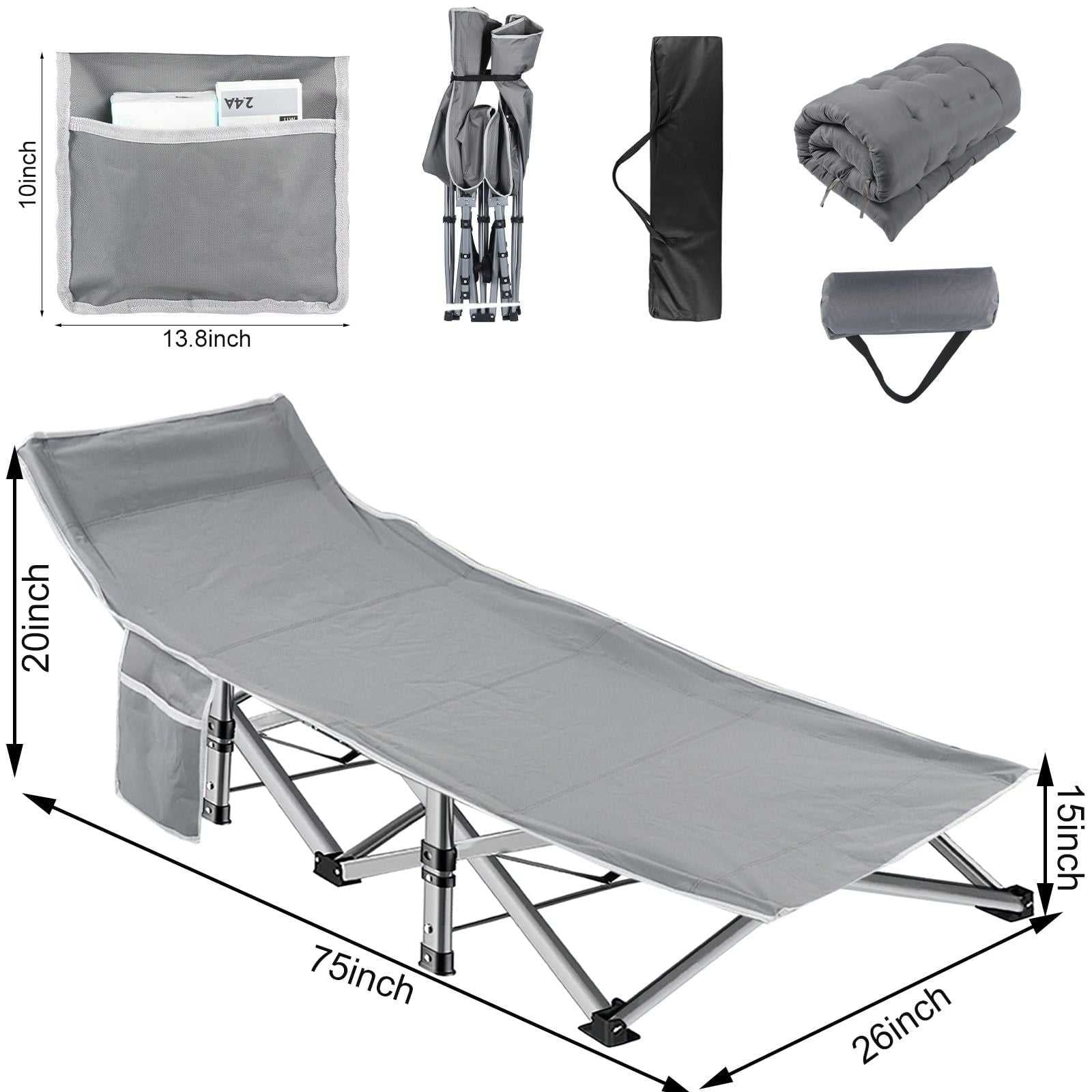Folding Bed Cot with Pillow, 2 Sided Mattress Heavy Duty Folding Sleeping Cot Guest Bed, Folding Camping Cots for Traveling Camp Office Outdoor and Beach - luxuryhomedecoridea.com