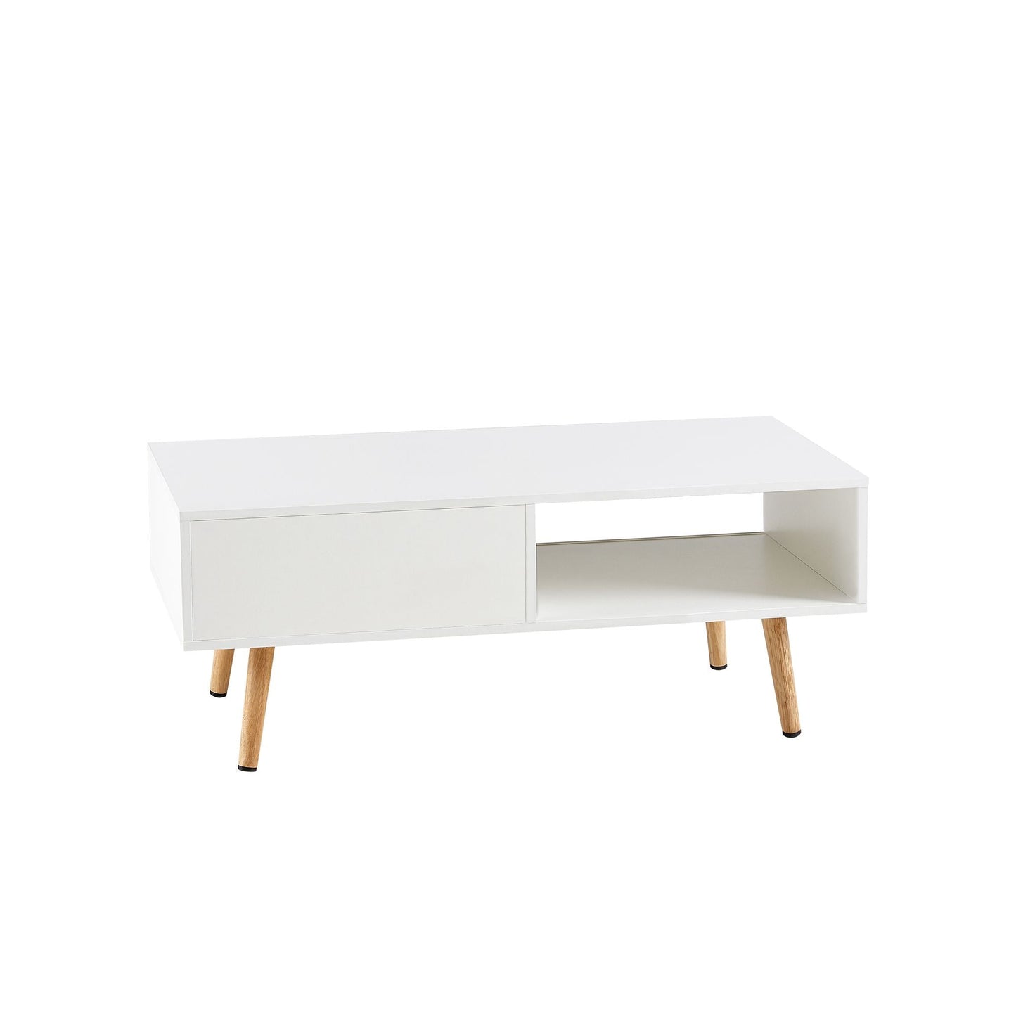 41.34" Rattan Coffee table, sliding door for storage, solid wood legs, Modern table for living room - luxuryhomedecoridea.com