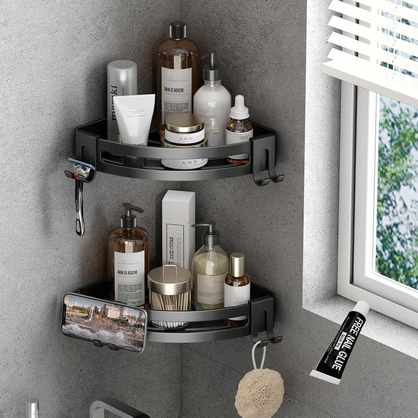 Shower Corner Shelf Caddy 2 Pack shower Organizer Corner No Drill Shower Storage Rust Proof Bathroom Corner Wall Shelf shampoo holder Silver - luxuryhomedecoridea.com