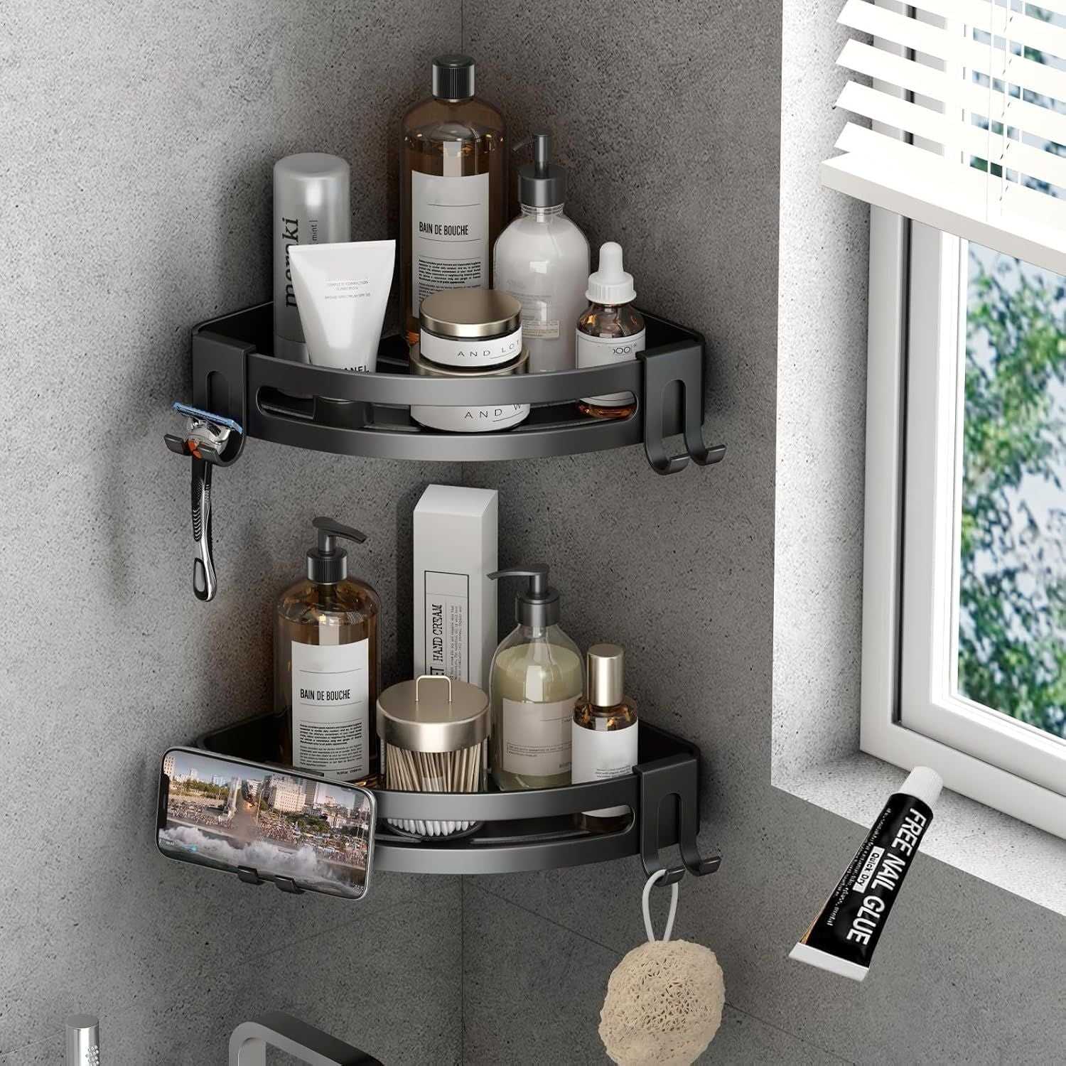 Shower Corner Shelf Caddy 2 Pack shower Organizer Corner No Drill Shower Storage Rust Proof Bathroom Corner Wall Shelf shampoo holder Silver - luxuryhomedecoridea.com