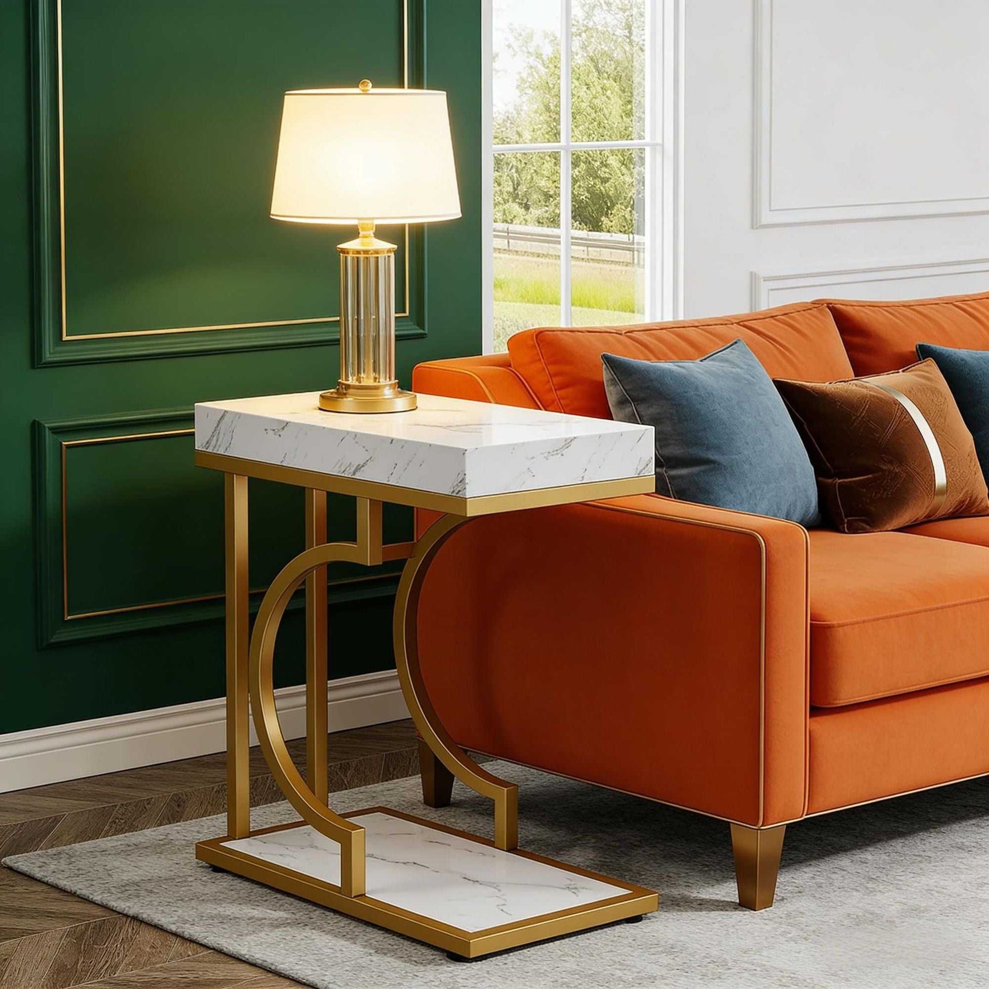 Narrow C Table, Modern End Table Bedside Table with Metal Frame - luxuryhomedecoridea.com